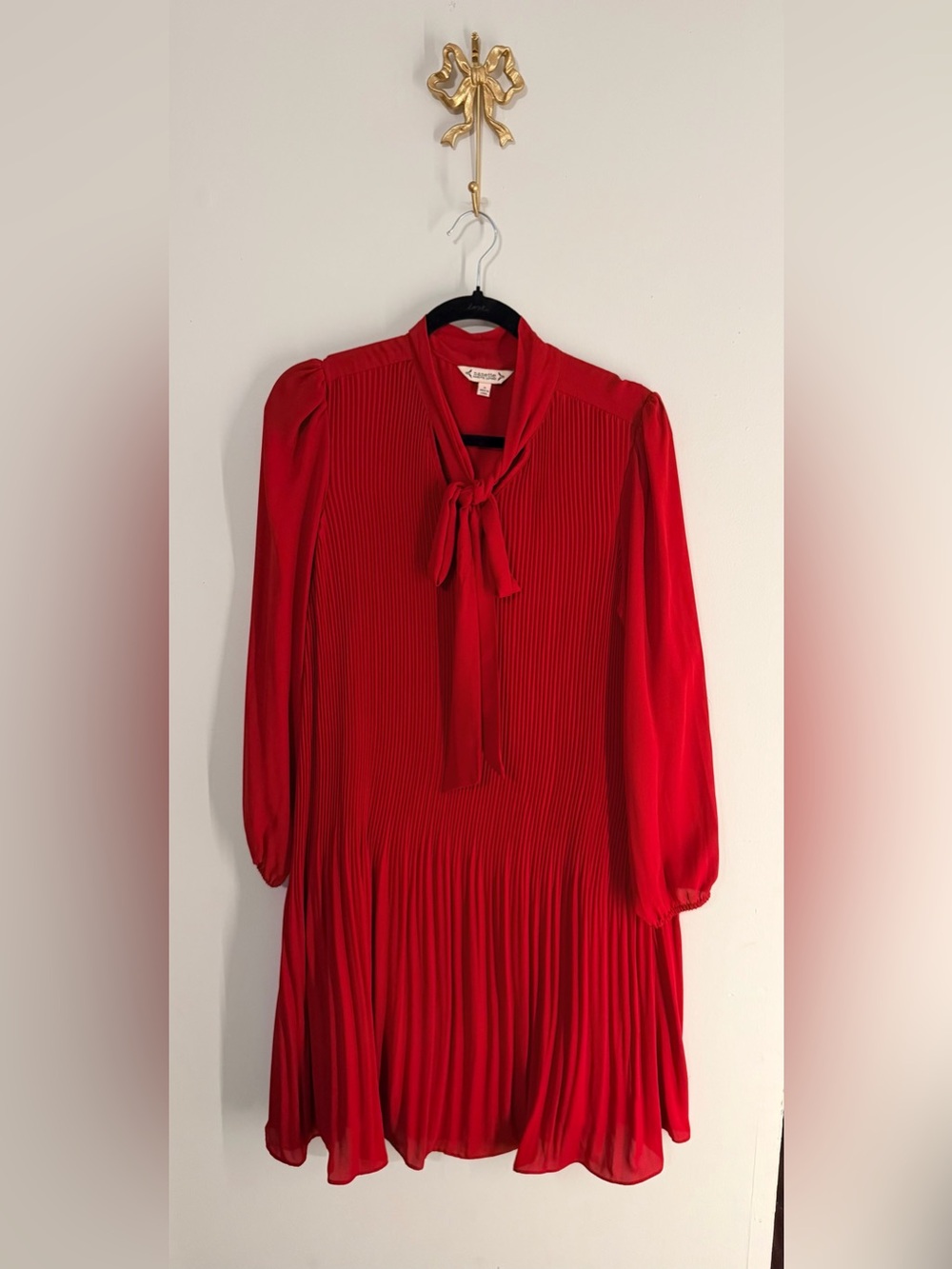Nanette Lepore Red Pleated Tie-Neck Shift Dress - Size  4